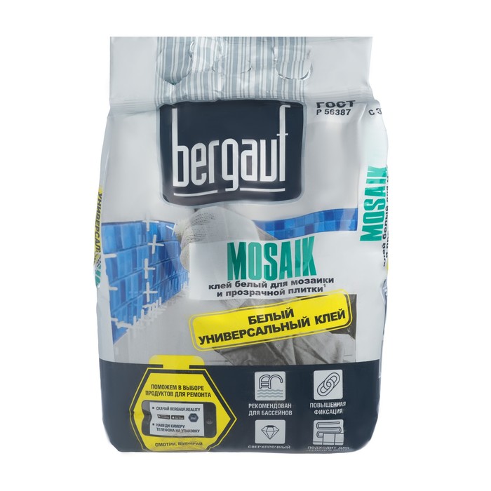 

Клей для плитки мозаики и бассейнов Bergauf Mosaik, белый, 5 кг