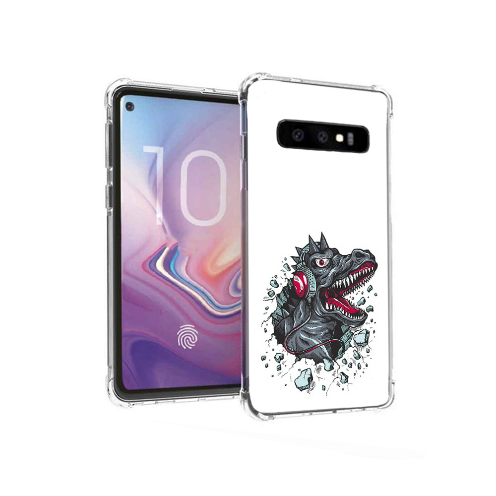 

Чехол MyPads Tocco для Samsung Galaxy S10 Нарисованный динозавр в наушниках, Прозрачный, Tocco