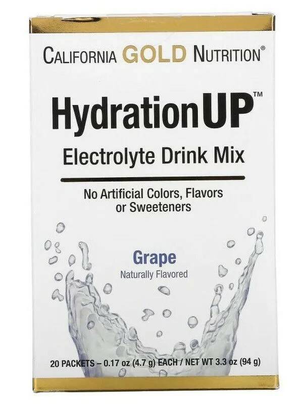 

Gold Nutrition, HydrationUP, Electrolyte Drink Mix, 20 Packets x 4.7g (Виноград), California Gold Nutrition, HydrationUP, Electrolyte Drink Mix, 20 Packets x 4.7g (Виноград)