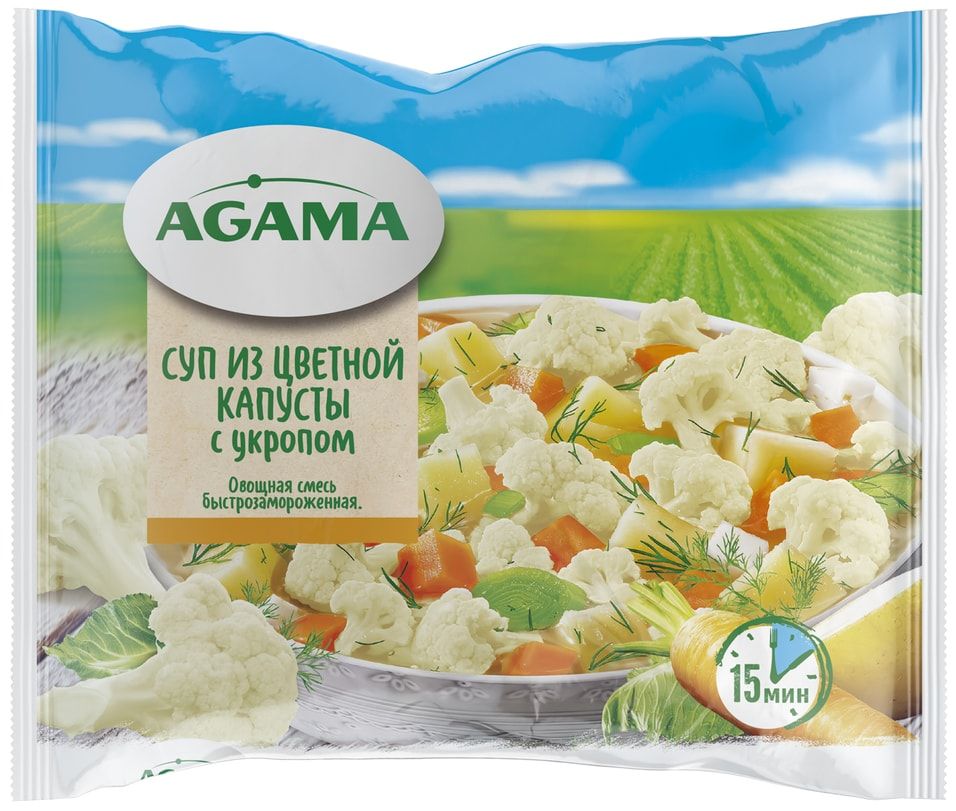 Смесь Agama Суп из цветной капусты с укропом замороженная 400 г 159₽