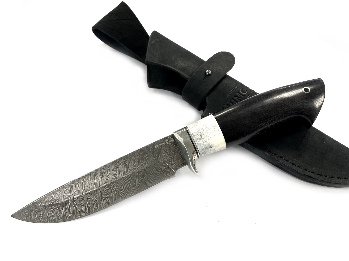 Нож Мастерская Сковородихина Ладья 2, дамасская сталь, Граб/вст. белая кость