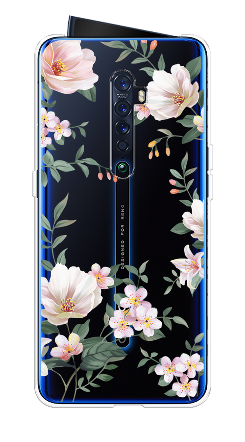 

Чехол на Oppo Reno 2 "Beautiful white flowers", Бежевый;зеленый, 253550-1