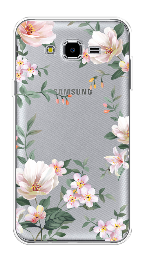 

Чехол на Samsung Galaxy J7 Neo "Beautiful white flowers", Бежевый;зеленый, 25350-1