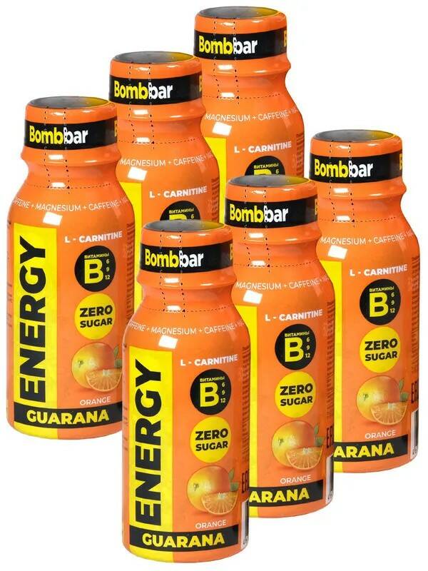 Bombbar Bombbar, ENERGY L-carnitine + Guarana + Витамины В, 6х100мл (Апельсин)
