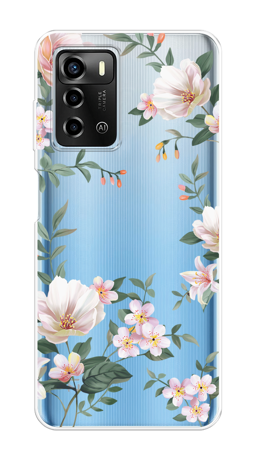 

Чехол на ZTE Blade A72/V40 Vita "Beautiful white flowers", Бежевый;зеленый, 135450-1