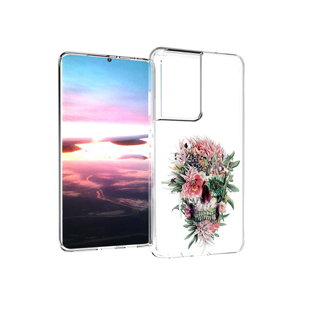 

Чехол MyPads Tocco для Samsung Galaxy S21 Ultra череп из цветов (PT157307.497.677), Прозрачный, Tocco