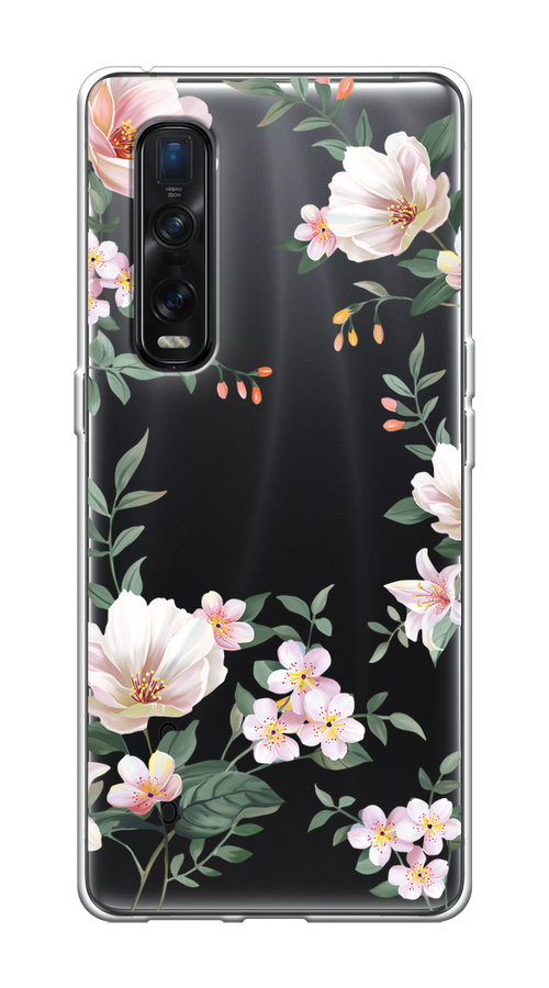

Чехол на Oppo Find X2 Pro "Beautiful white flowers", Бежевый;зеленый, 253350-1