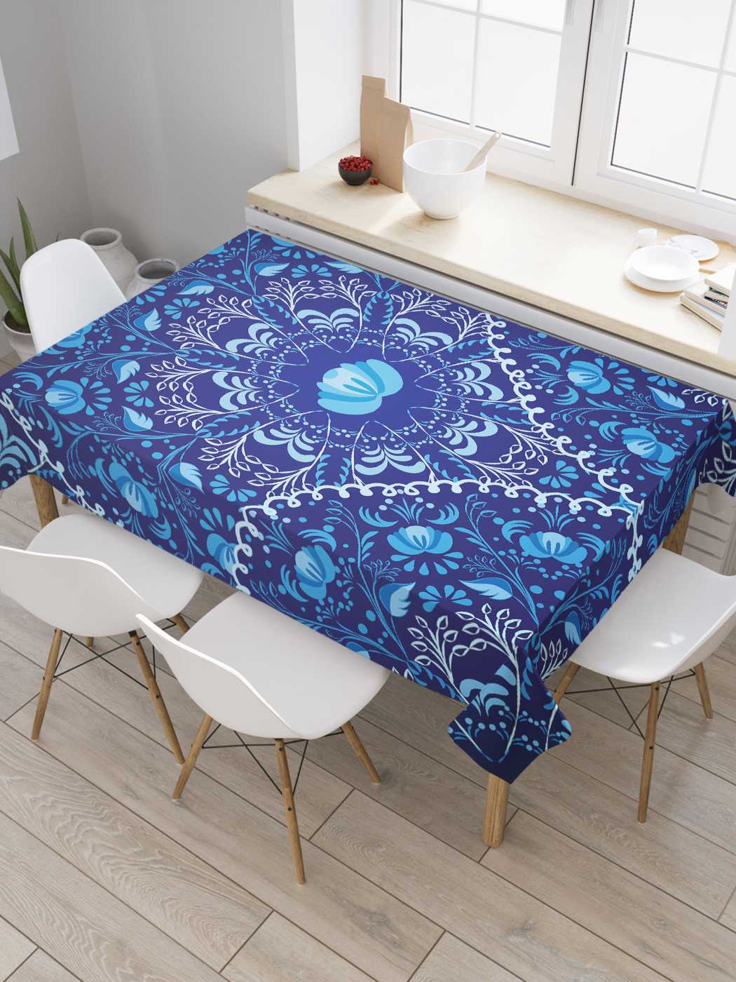 

Скатерть прямоугольная JoyArty "Ночные цветы" из оксфорда, 180x145 см, Синий, Ночные цветы