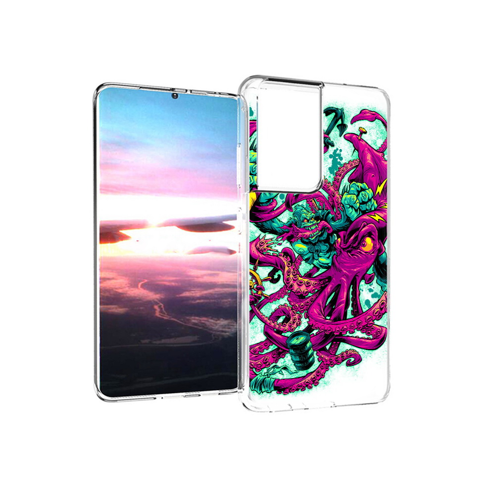 

Чехол MyPads Tocco для Samsung Galaxy S21 Ultra фиолетовый кракен (PT157307.497.657), Прозрачный, Tocco