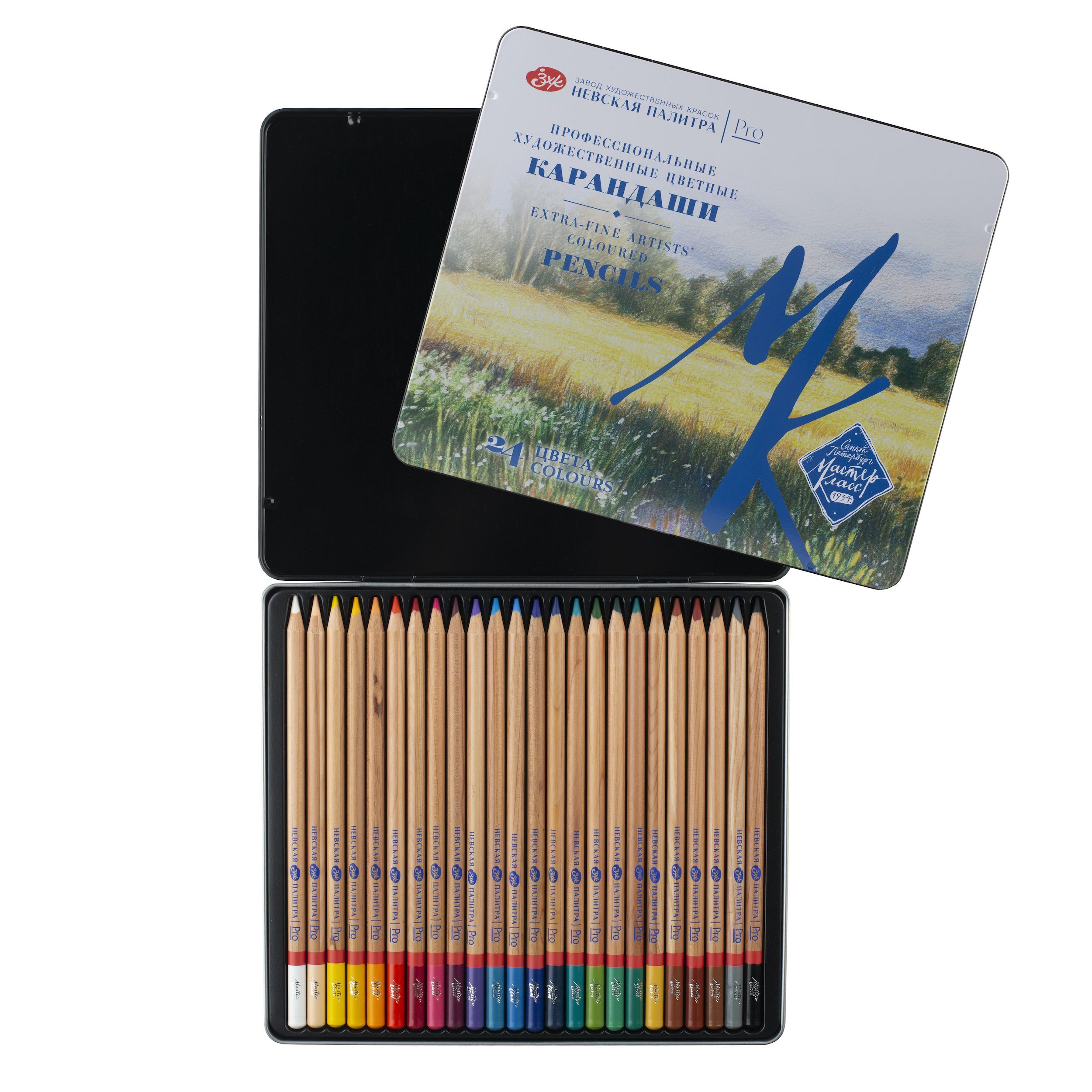 Карандаши цветные профессиональные для рисования Мастер-Класс, 24 цвета, в жестяном пенале