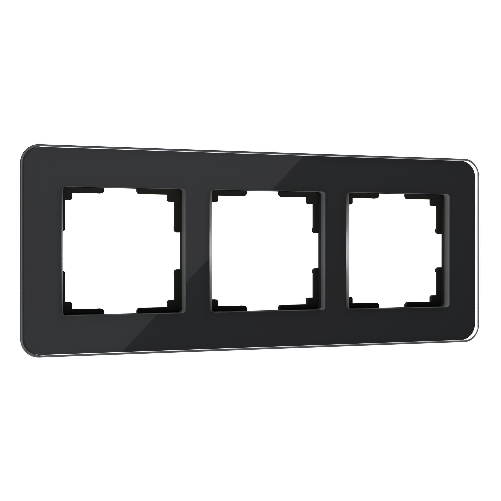 Рамка для розетки / выключателя на 3 поста Werkel Elite W0032448 черный закаленное стекло
