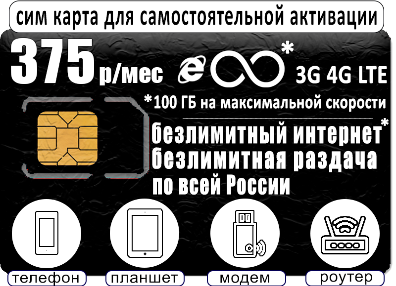 

Сим-карта WhyFly тариф Интернет 100ГБ за 375р/мес
