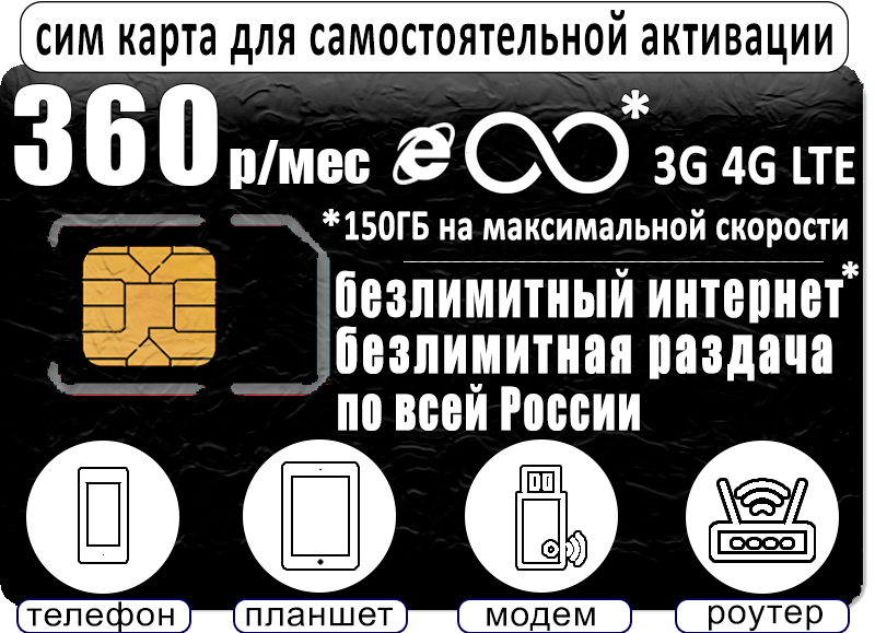 

Сим-карта WhyFly тариф Интернет 150ГБ за 360р/мес (Вся Россия)