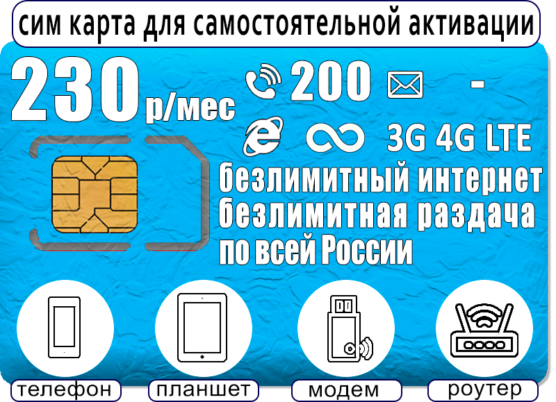 

Сим-карта Yota тариф Безлимитная Yota; 200мин за 230