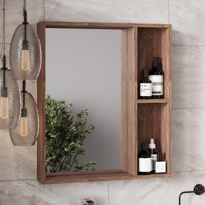 Шкаф-зеркало для ванной комнаты Брит 60, Морское дерево винтаж, 60 х 70 х 12 см