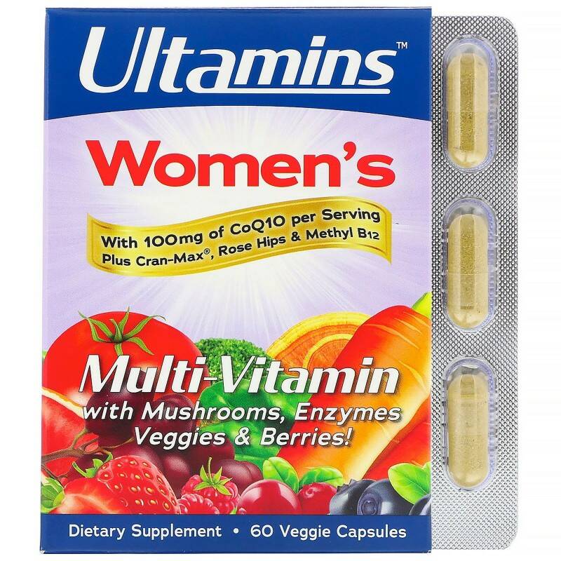 

Ultamins Women's Multivitamin with CoQ10, Mushrooms, Enzymes, Veggies&Berries, 60 капсул, Women's Multivitamin with CoQ10, Mushrooms, Enzymes, Veggies&Berries, 60 капсул
