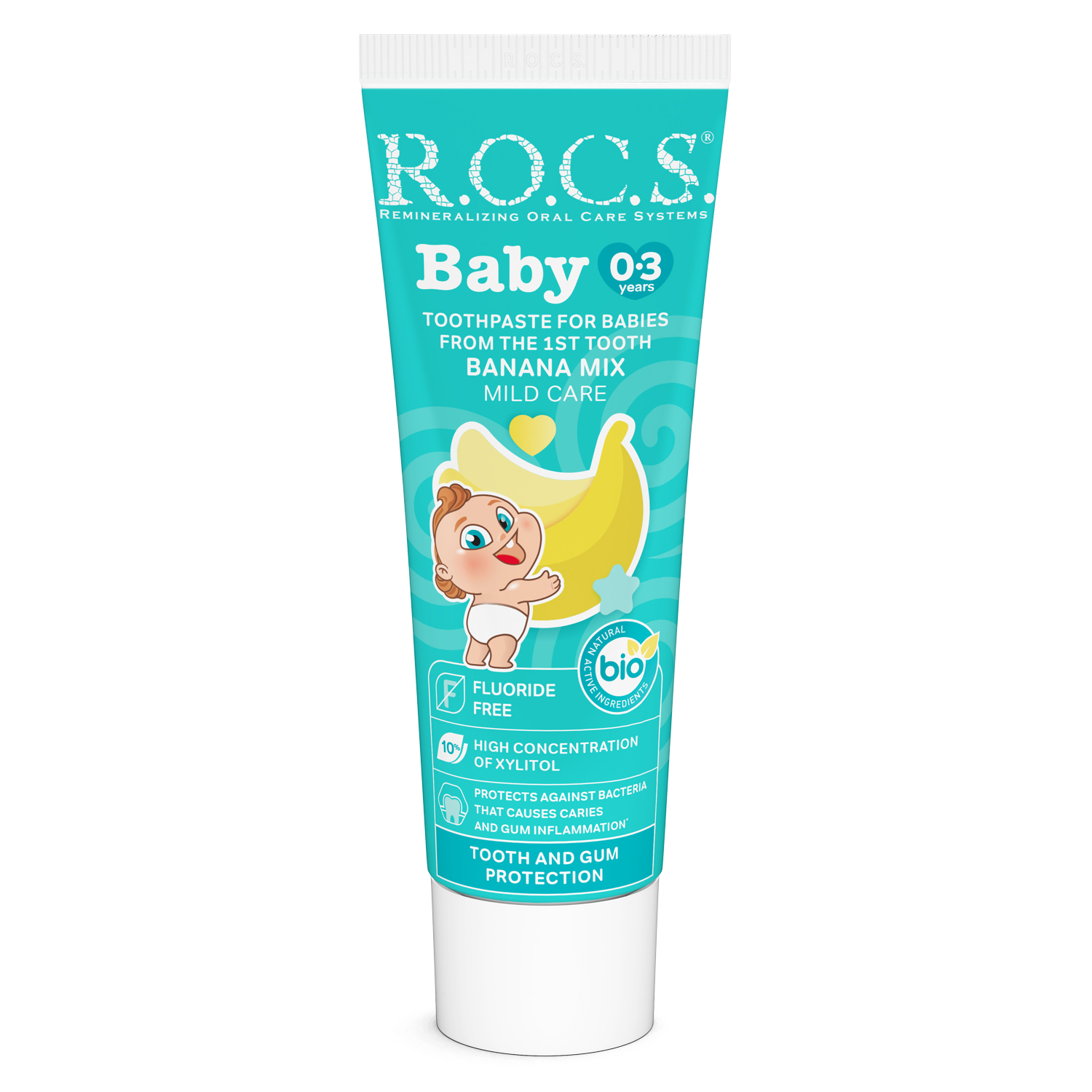 Зубная паста детская ROCS Baby Нежный уход Банановый микс от 0 до 3 лет 45 г 858₽