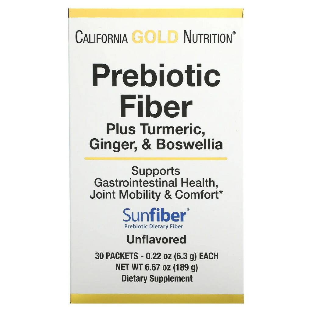 фото Prebiotic fiber plus turmeric, ginger, & boswellia, 30 packets x 6.3g california gold nutrition