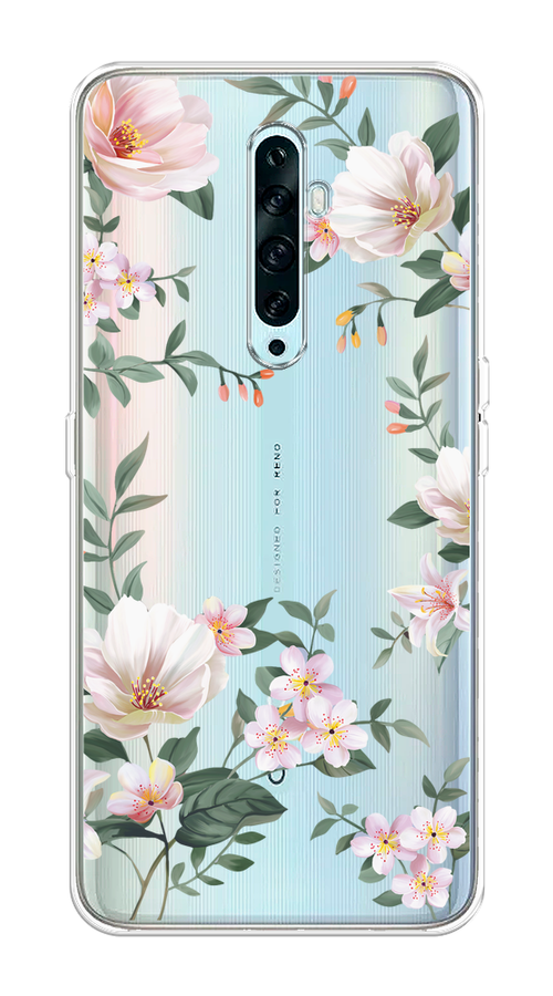 

Чехол на Oppo Reno 2Z "Beautiful white flowers", Бежевый;зеленый, 251850-1