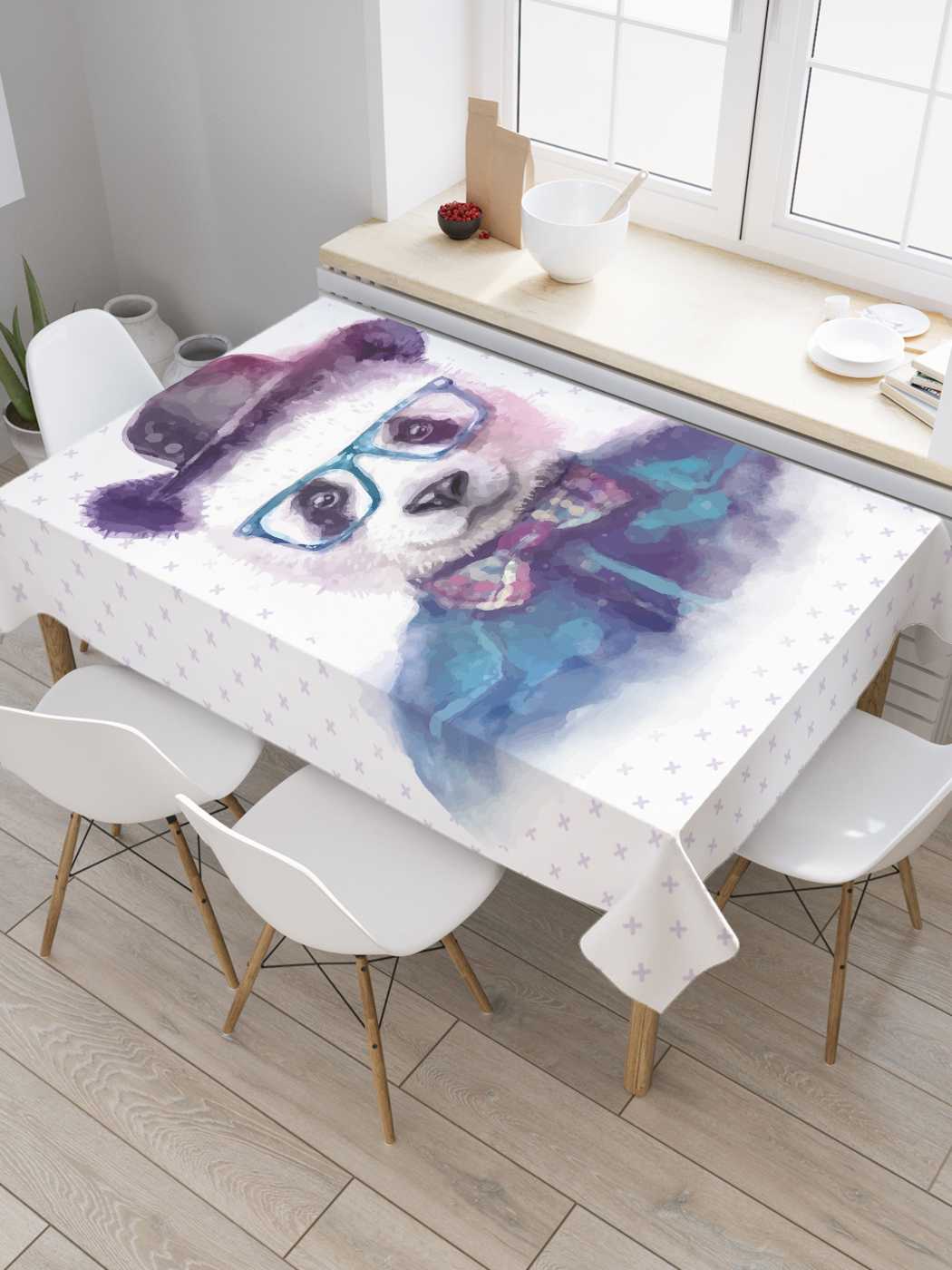 

Скатерть прямоугольная JoyArty "Модная панда" из оксфорда, 180x145 см, Белый, Модная панда