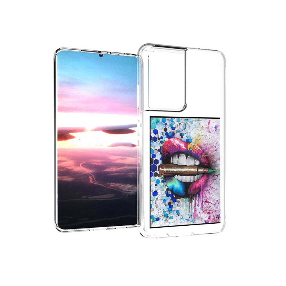 Чехол MyPads Tocco для Samsung Galaxy S21 Ultra разноцветные губы с пулей