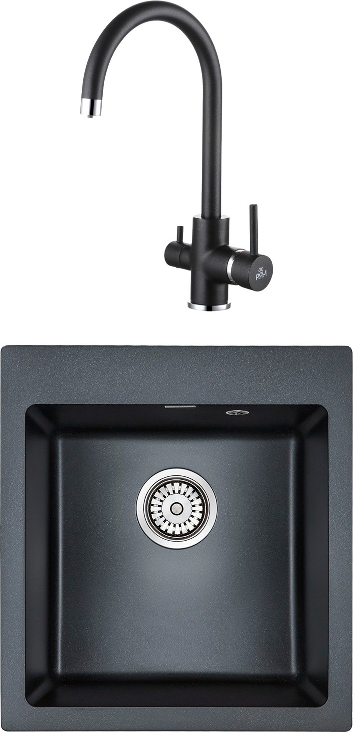 

Комплект Paulmark Zemar PM104651-BLM черный металлик + Смеситель Paulmark Essen Es213211-4, Zemar PM104651-BLM черный металлик + Смеситель Paulmark Essen Es213211-418 для кухонной мойки, черный металлик
