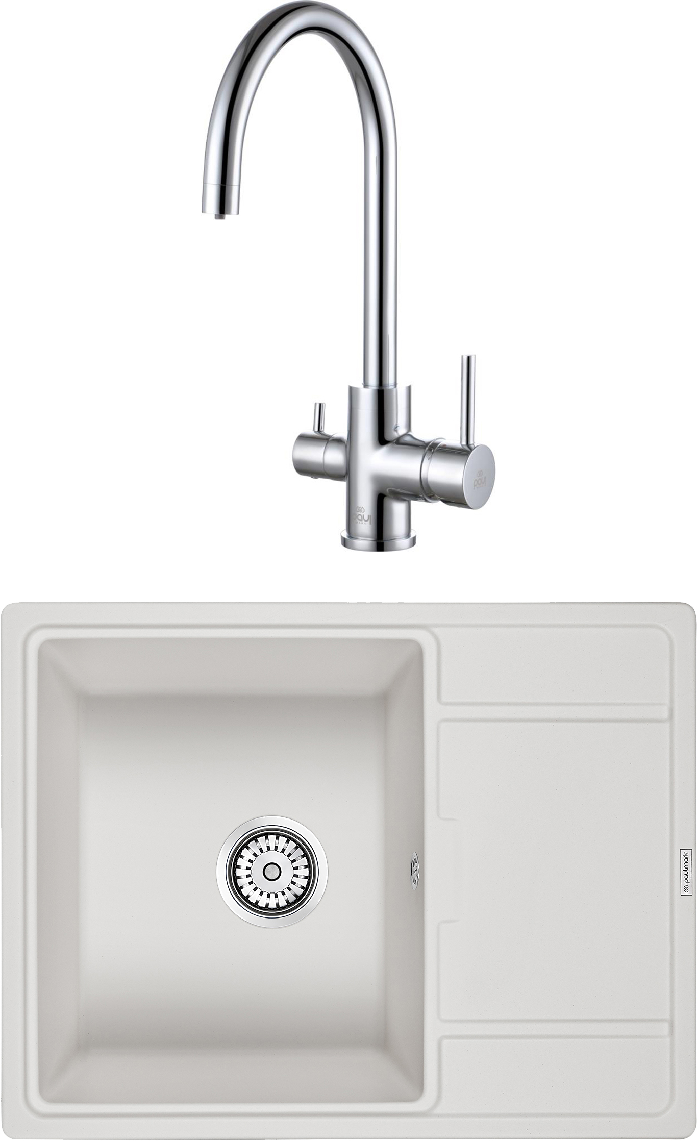 

Комплект Paulmark Weimar PM216550-WH белый + Смеситель Paulmark Essen Es213211-CR для кухо, Weimar PM216550-WH белый + Смеситель Paulmark Essen Es213211-CR для кухонной мойки, хром