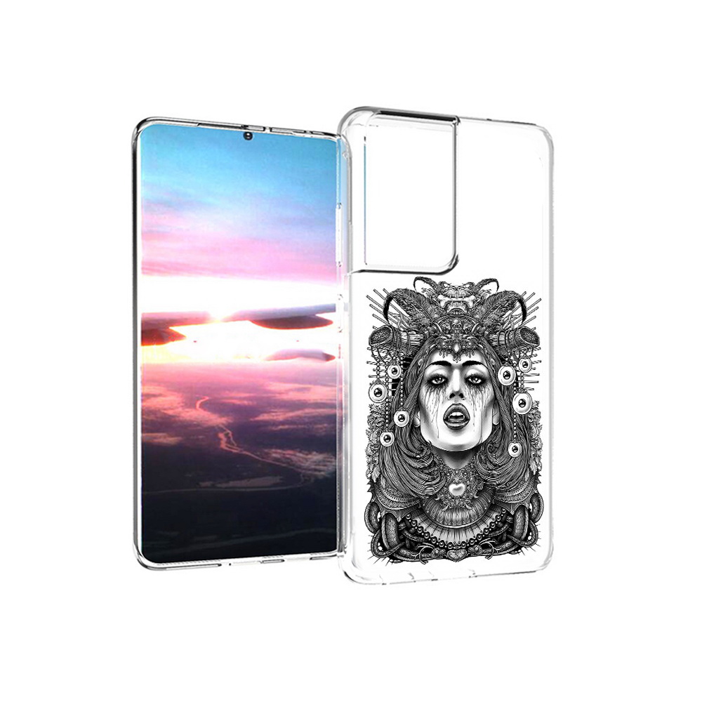 

Чехол MyPads Tocco для Samsung Galaxy S21 Ultra портрет девушки черно белый, Прозрачный, Tocco