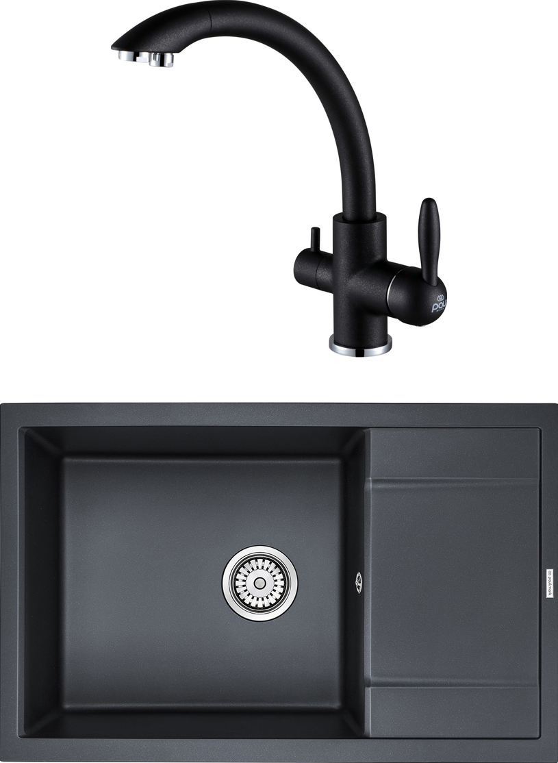 

Комплект Paulmark PM317850-BLM черный металлик + Смеситель Paulmark Essen Es213001-418 для, PM317850-BLM черный металлик + Смеситель Paulmark Essen Es213001-418 для кухонной мойки, черный металлик