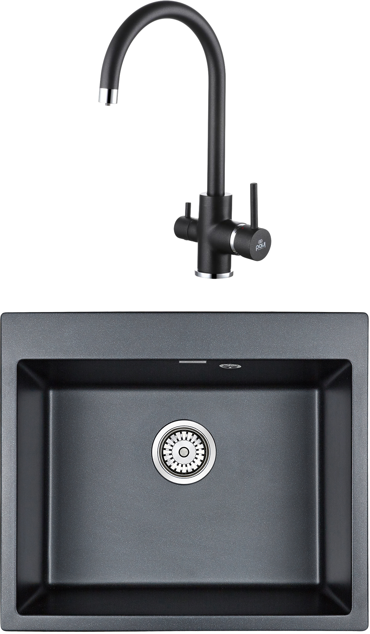 

Комплект Paulmark Kante PM106052-BLM черный металлик + Смеситель Paulmark Essen Es213211-4, Kante PM106052-BLM черный металлик + Смеситель Paulmark Essen Es213211-418 для кухонной мойки, черный металлик