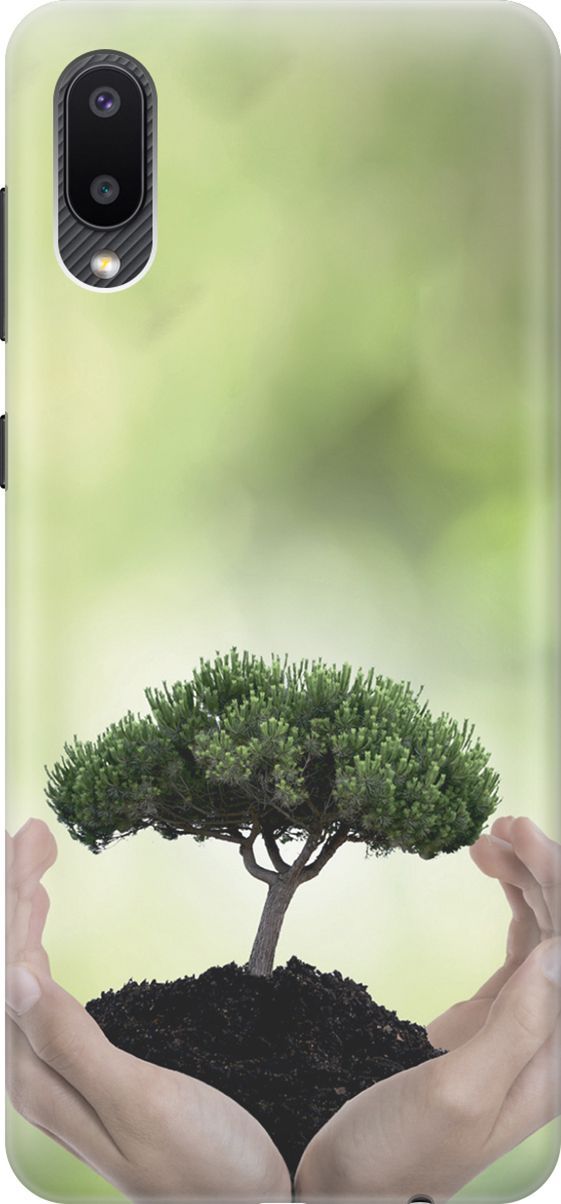 

Силиконовый чехол на Samsung Galaxy A02 "Оберегайте природу", Бежевый;зеленый, 2838