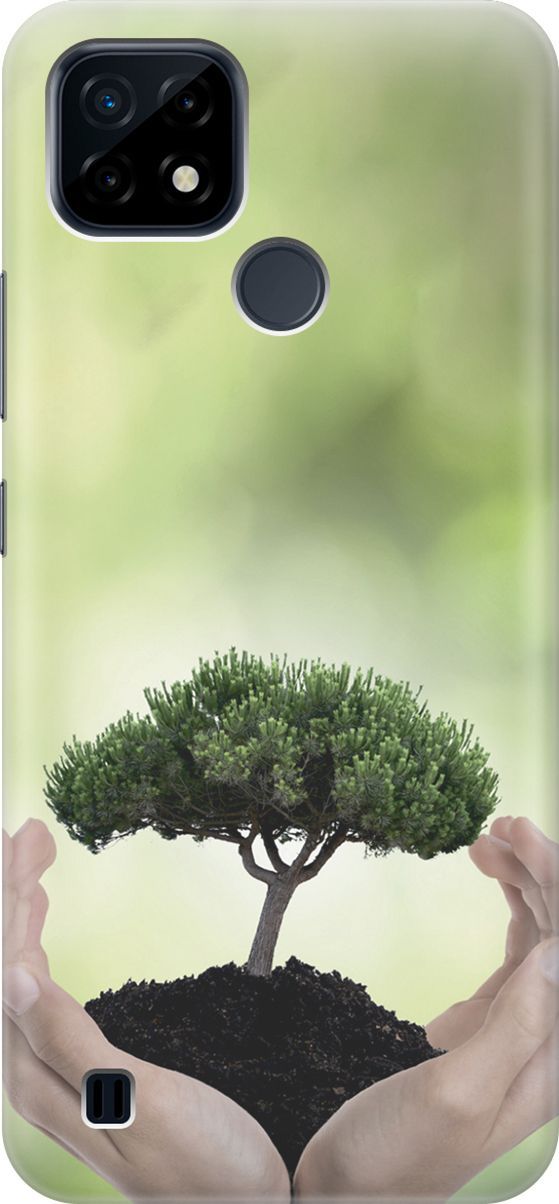 

Силиконовый чехол на realme C21 "Оберегайте природу", Бежевый;зеленый, 2835