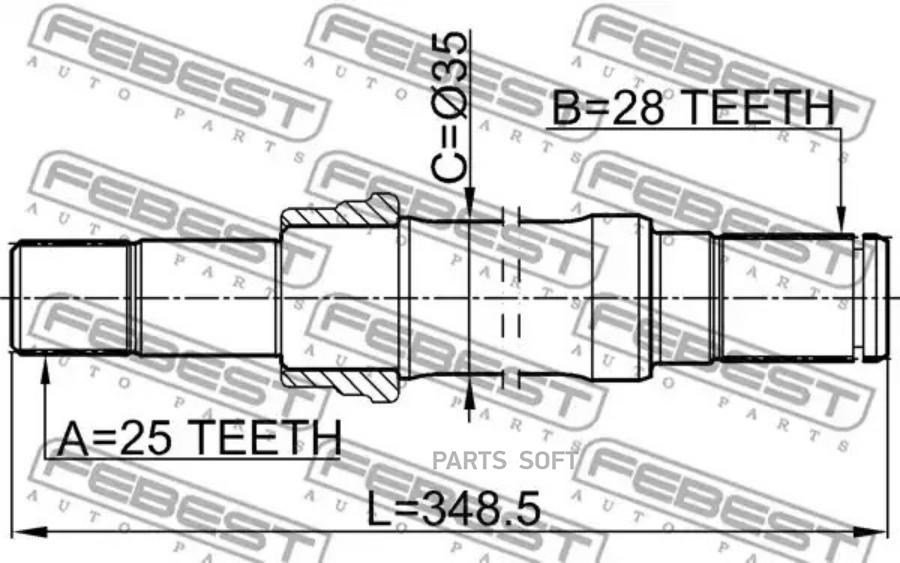 

Полуось Правая 25X350x28 Febest 1512001