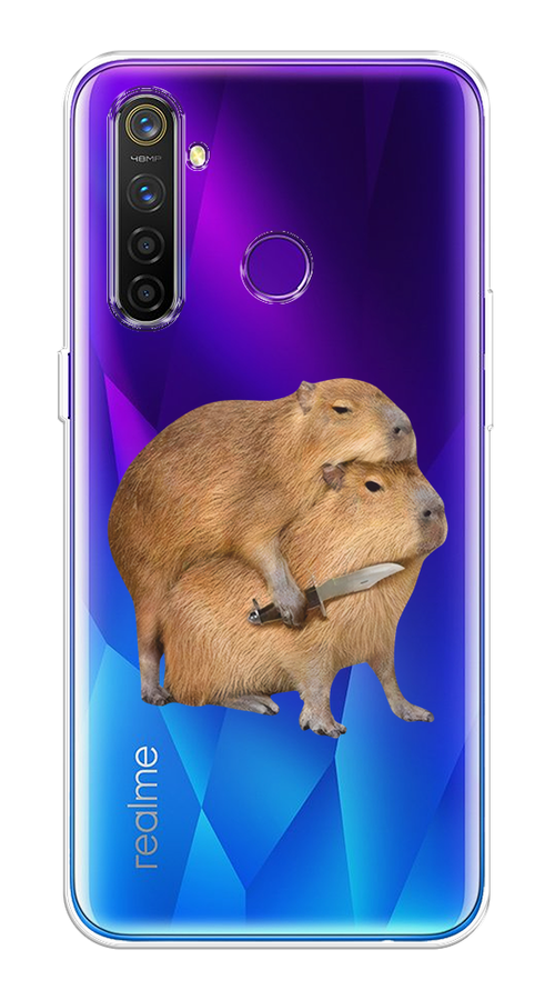 

Чехол на Realme 5 Pro "Капибара с ножом", Бежевый, 251650-1