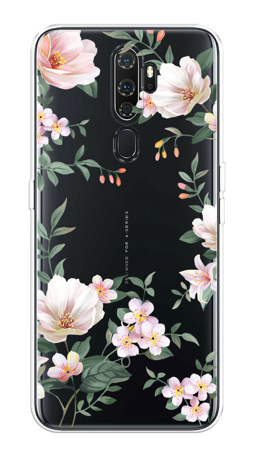 

Чехол на Oppo A5/A9 2020 "Beautiful white flowers", Бежевый;зеленый, 251350-1