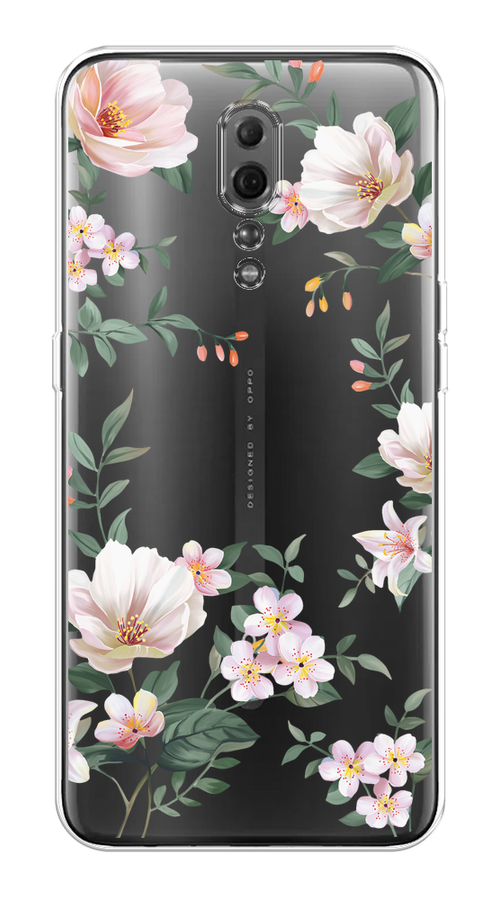 

Чехол на Oppo Reno Z "Beautiful white flowers", Бежевый;зеленый, 250950-1