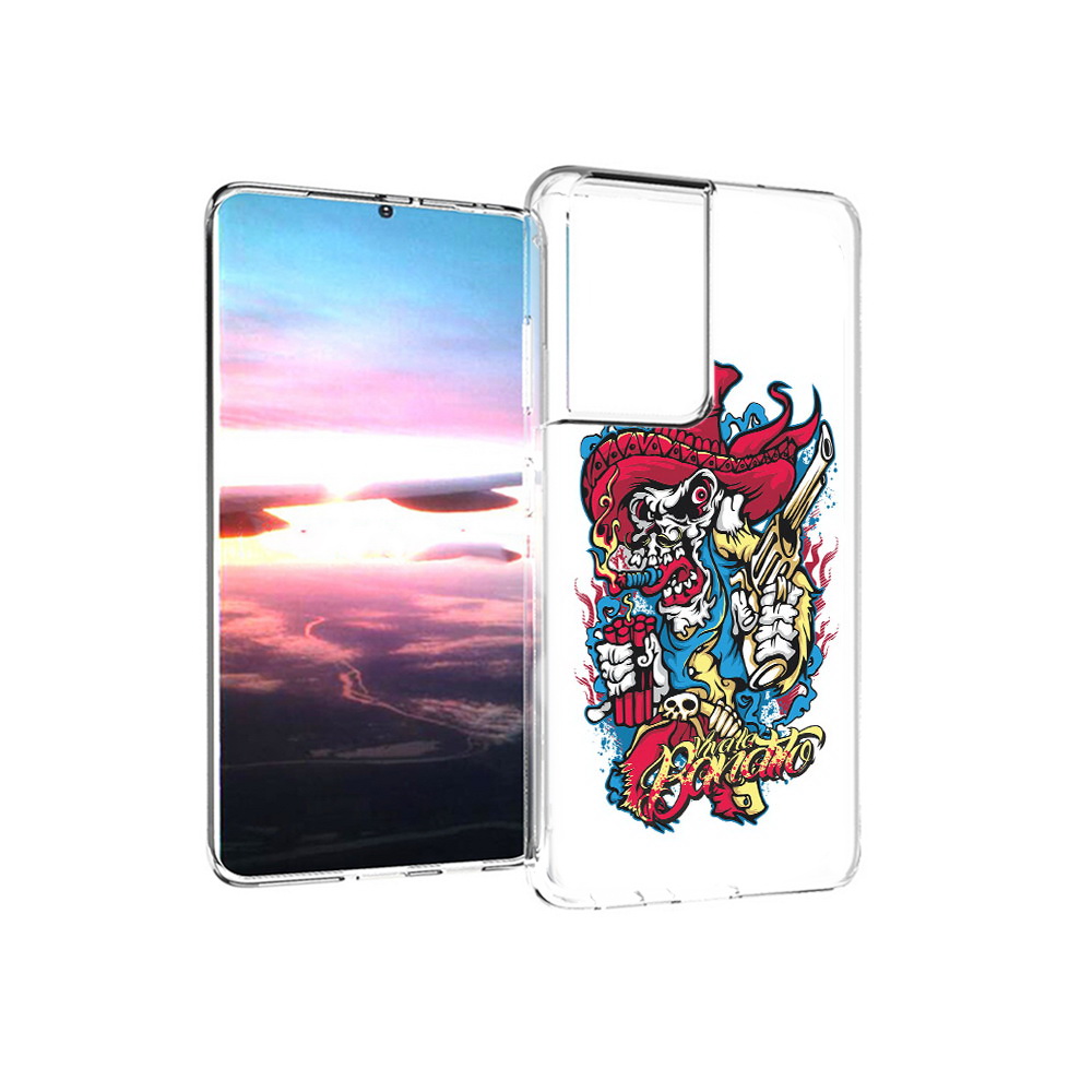 

Чехол MyPads Tocco для Samsung Galaxy S21 Ultra нарисованный скелет с писталетом, Прозрачный, Tocco