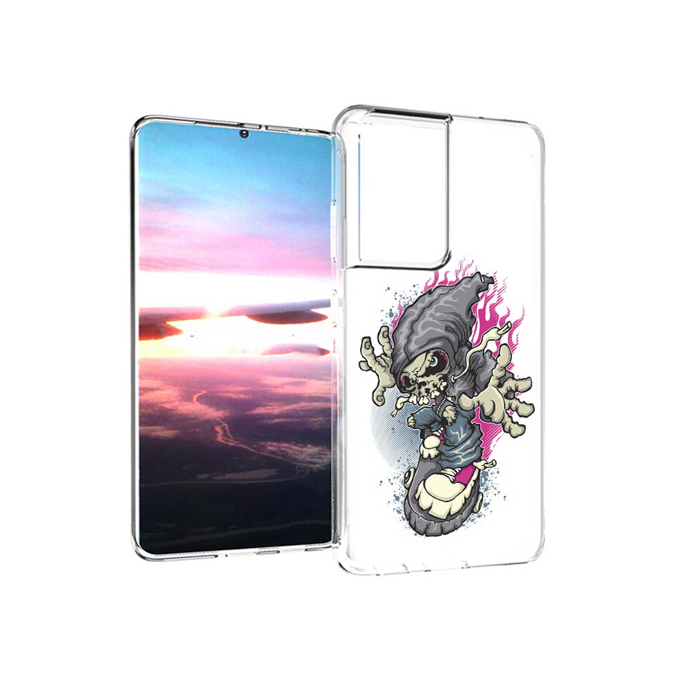 

Чехол MyPads Tocco для Samsung Galaxy S21 Ultra нарисованный скелет на скейт борде, Прозрачный, Tocco