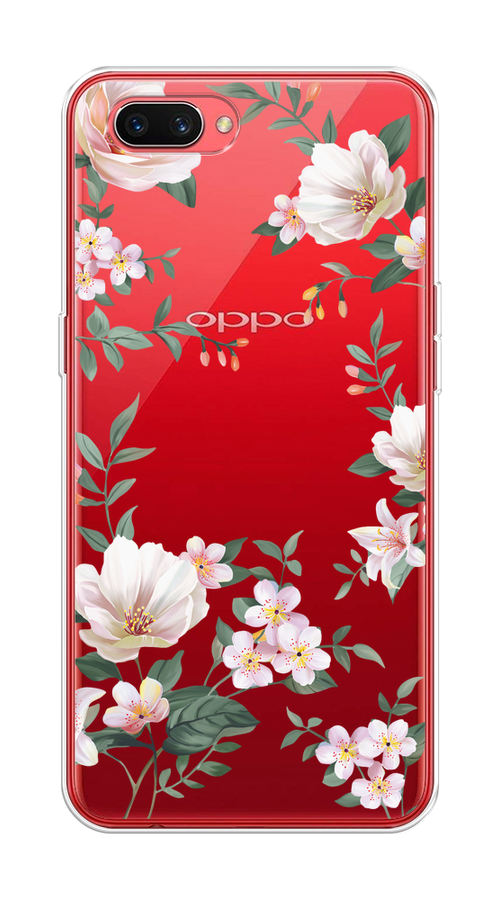 

Чехол на Oppo A3s "Beautiful white flowers", Бежевый;зеленый, 250650-1