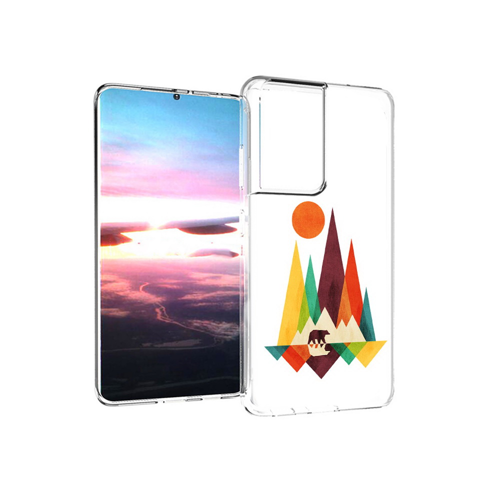

Чехол MyPads Tocco для Samsung Galaxy S21 Ultra нарисованные горы с медведем, Прозрачный, Tocco