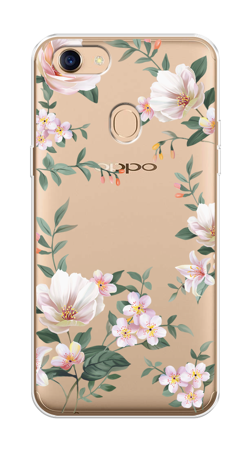 

Чехол на Oppo F5 "Beautiful white flowers", Бежевый;зеленый, 250250-1