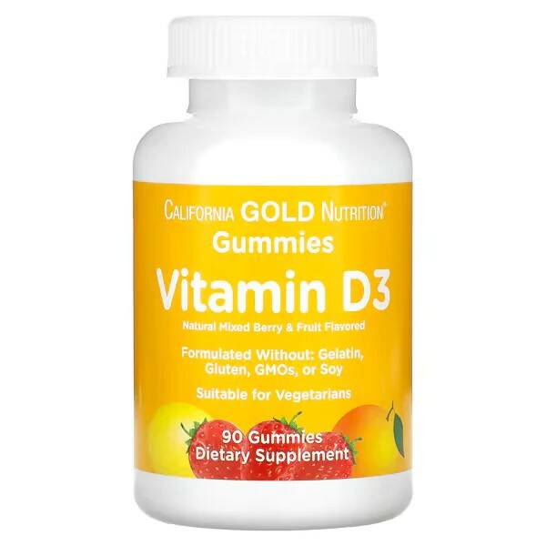 

California Gold Nutrition Vitamin D3 Gummies 25 mcg (1,000 IU), 90 жевательных конфет, Vitamin D3 Gummies 25 mcg (1,000 IU), 90 жевательных конфет