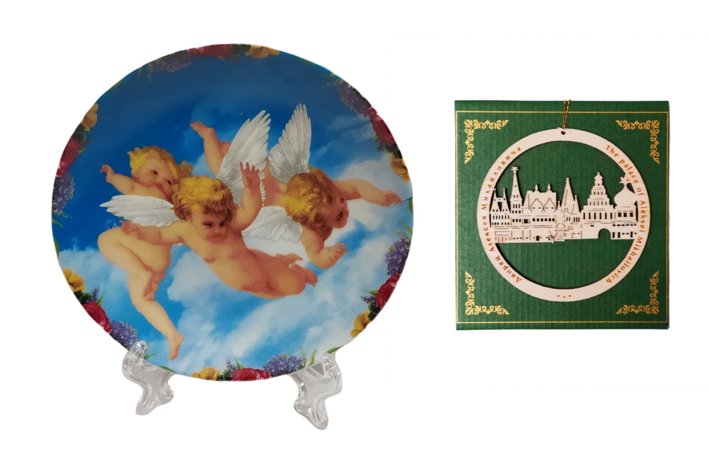 фото Тарелка декоративная "ангелы" с подставкой d 10см + сувенирное украшение elg
