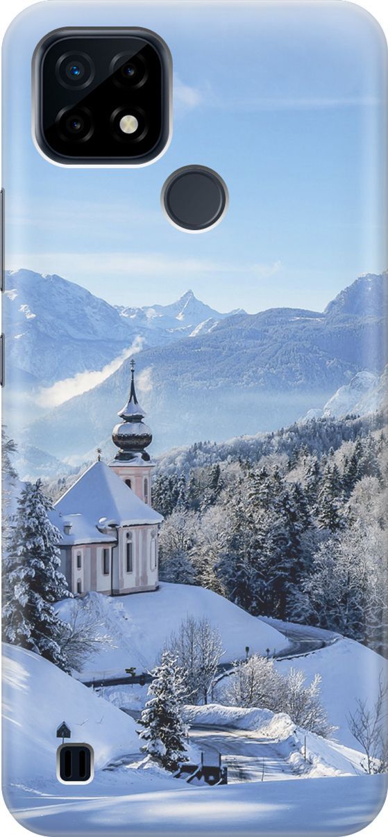 

Силиконовый чехол на realme C21 "Заснеженные горы", Голубой;синий, 2835