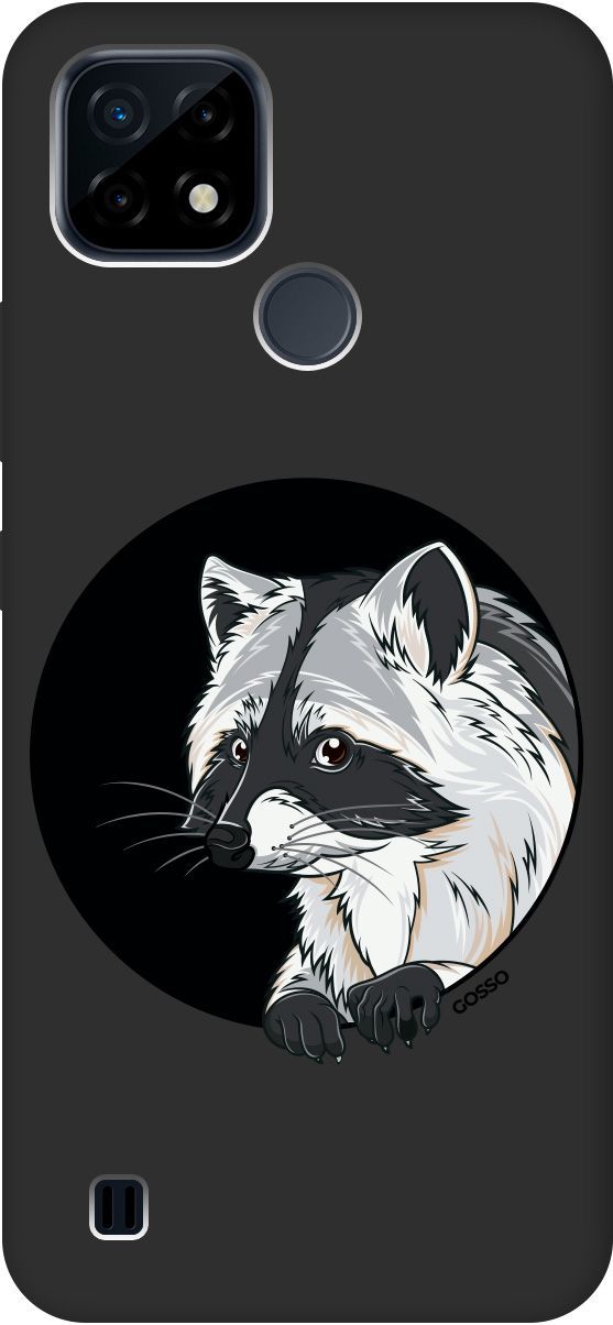 

Матовый чехол на realme C21 "Raccon in a Hollow" черный, Черный;белый, 2730