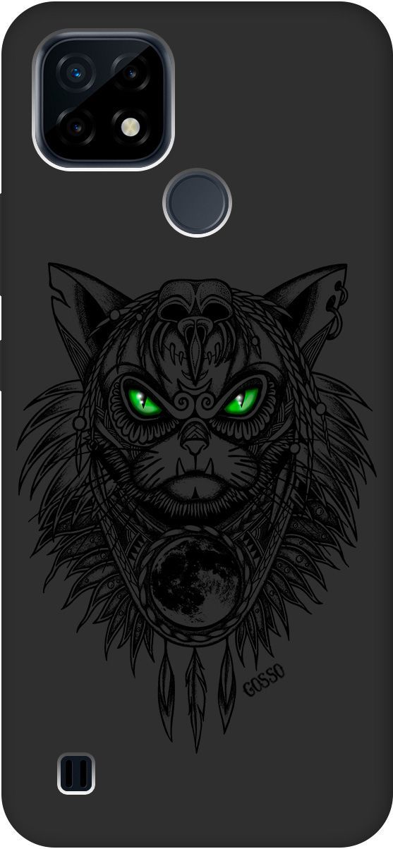 

Матовый чехол на realme C21 "Shaman Cat" черный, Черный;зеленый, 2730