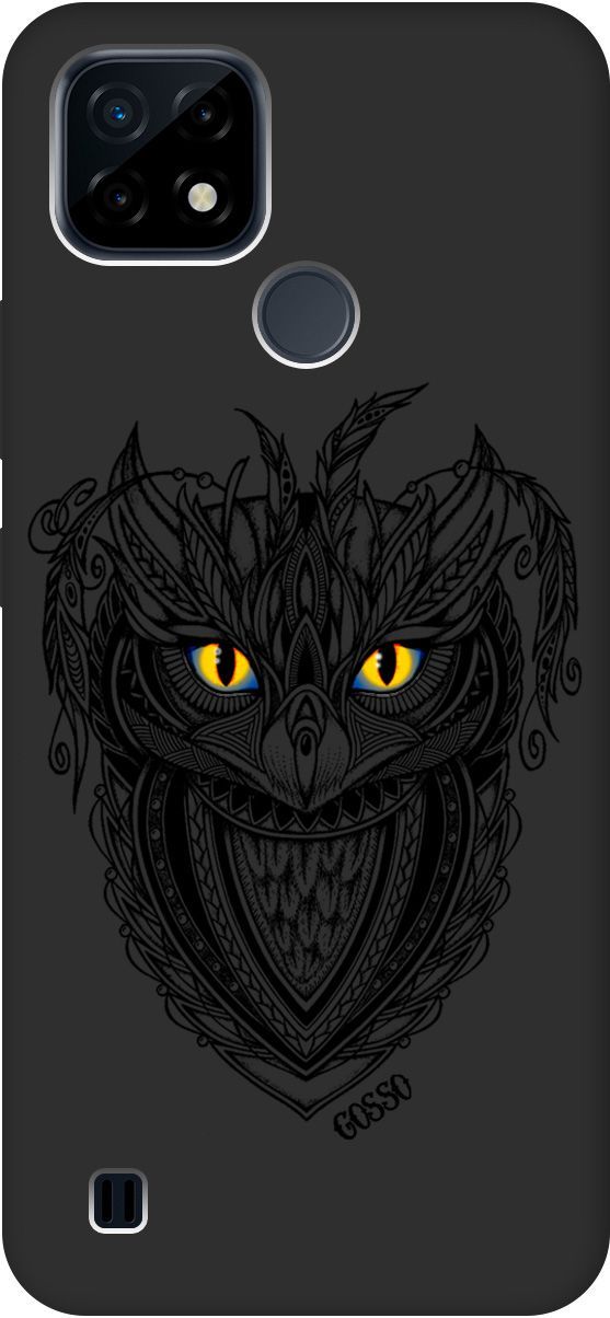 

Матовый чехол на realme C21 "Grand Owl" черный, Черный;голубой, 2730