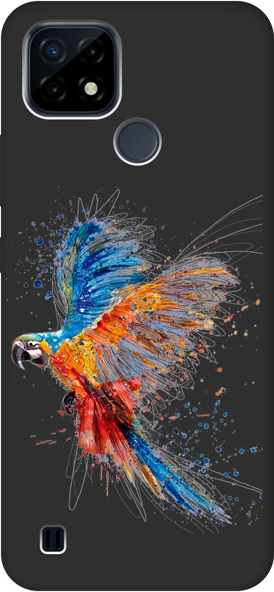 

Матовый чехол на realme C21 "Colorful Parrot" черный, Черный;красный, 2730