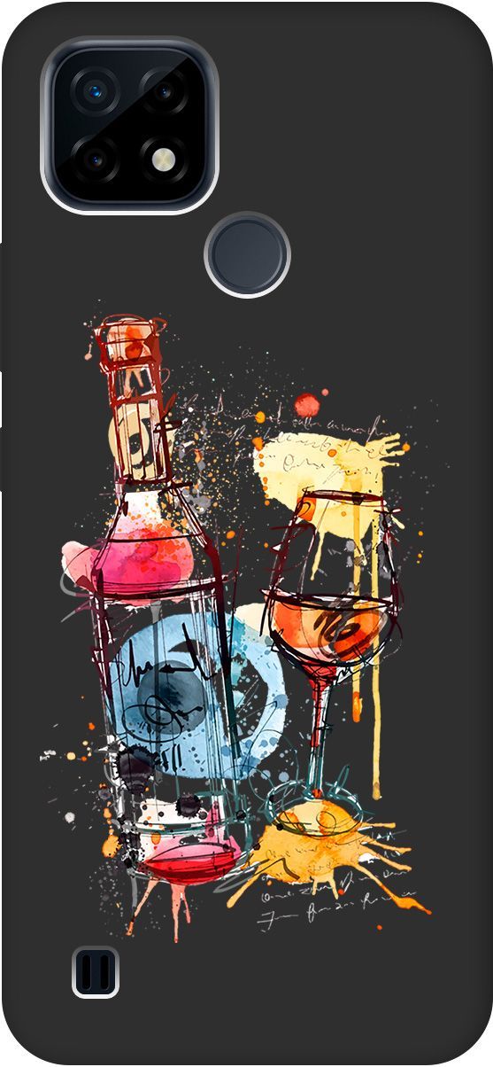 

Матовый чехол на realme C21 "Aquarelle Wine" черный, Черный;голубой, 2730