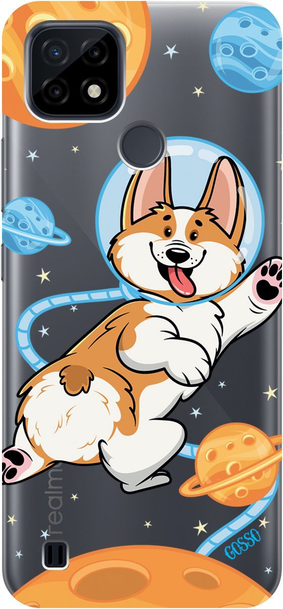 

Силиконовый чехол на realme C21 "CosmoCorgi" прозрачный, Прозрачный;коричневый, 1750